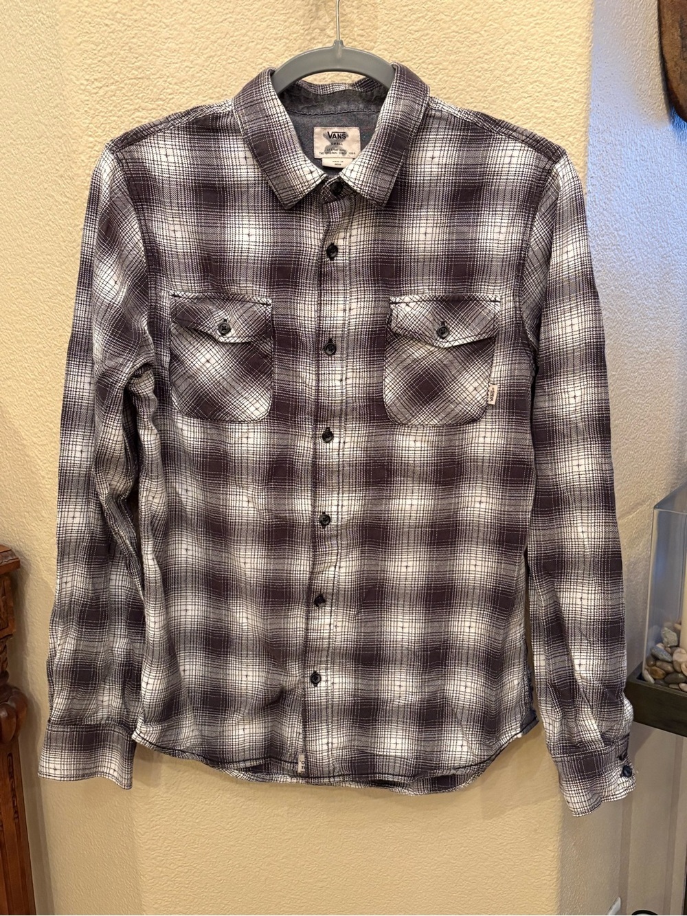 Vans Men Black & White Plaid Button-Up Shirt Size Small